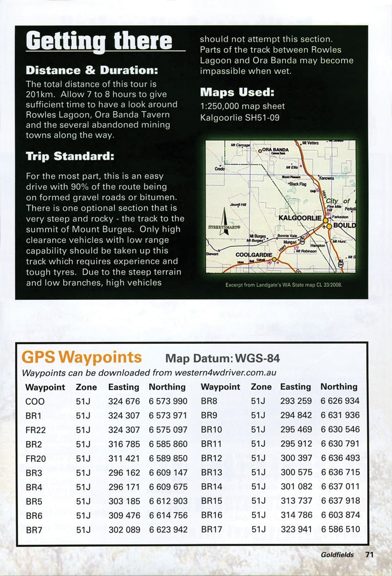 Back cover of the 4WD Days in the Goldfields of WA guidebook by Hema Maps