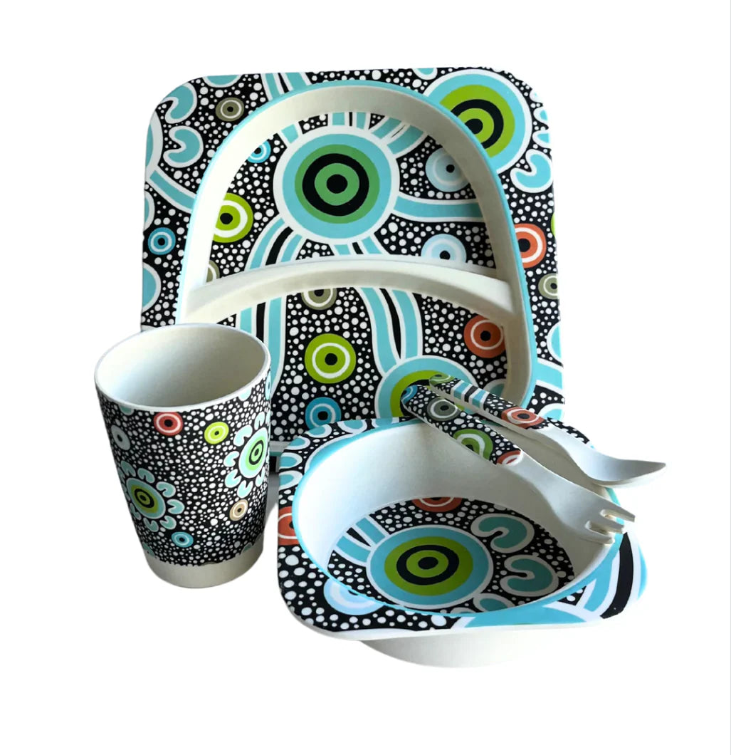 Merindah-Gunya Art bamboo set featuring Taynto’s ‘Meeting Place'