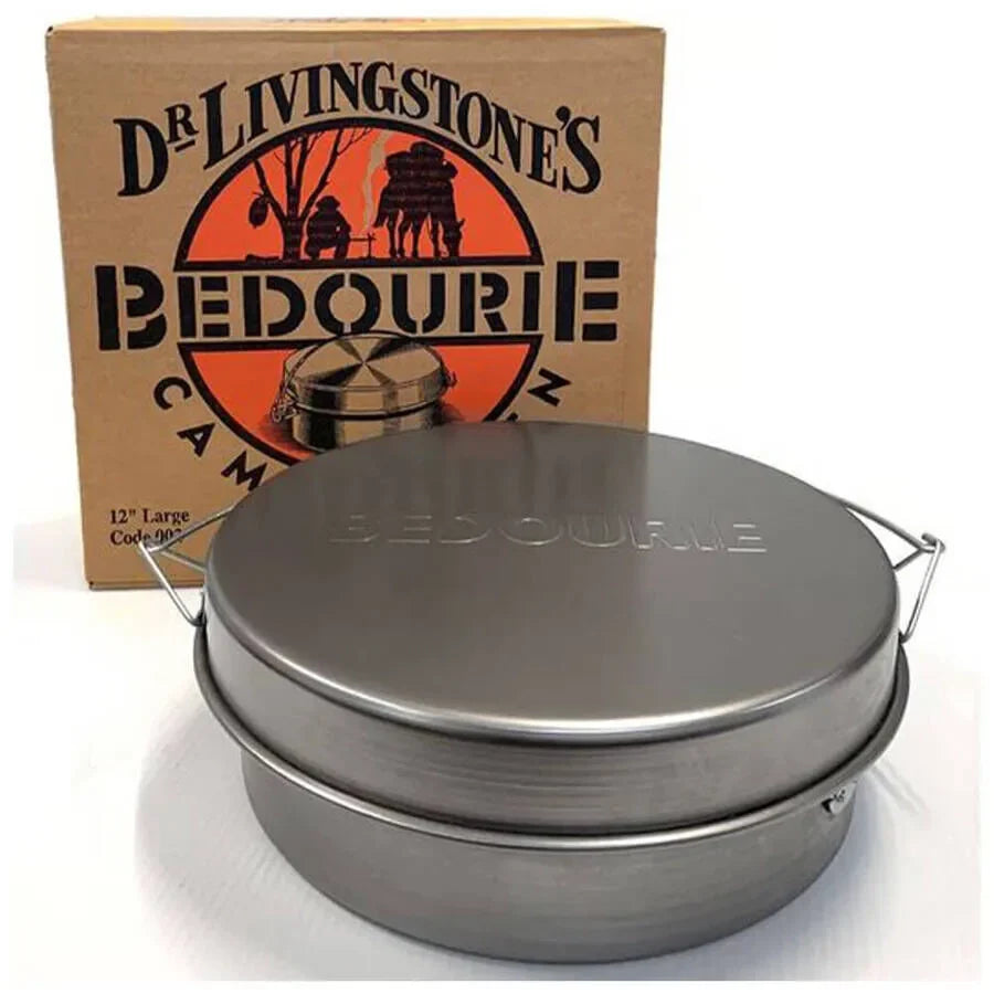 Bedourie Camp Oven 12 inch — spun steel camp oven with lid, made in Australia