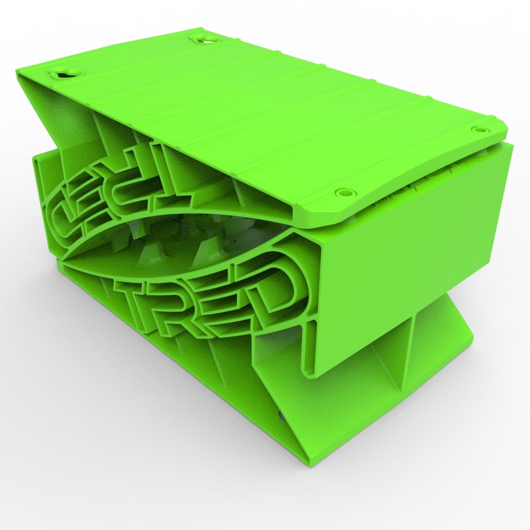 TRED GT Wheel Chock — pair stacked, coloured rubber wheel chocks